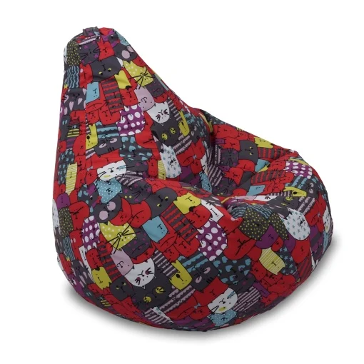 Fotoliu puf pentru copii, Pufrelax, Nirvana Light, impermeabil, imprimeu cu pisici, Cattitude