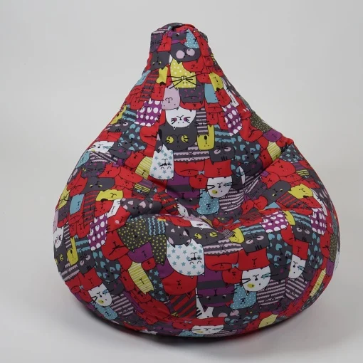 Fotoliu puf pentru copii, Pufrelax, Nirvana Light, impermeabil, imprimeu cu pisici, Cattitude - Image 2